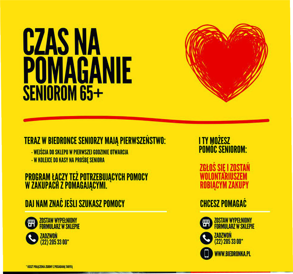 Sklepy Biedronka oferują pomoc seniorom 65+