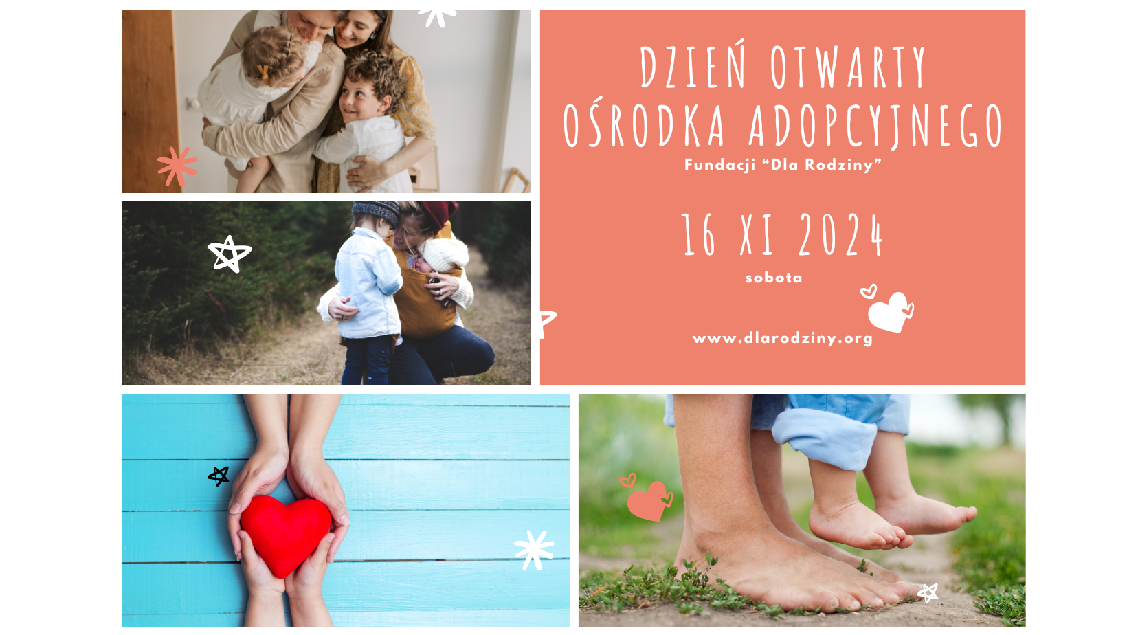 Plakat dotyczący Dnia Adopcji uśmiechnięte rodziny