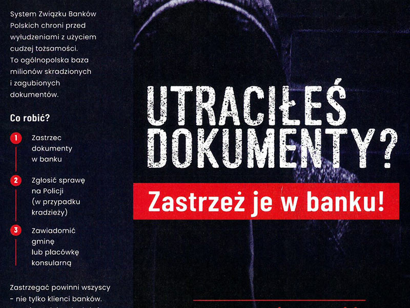 Utraciłeś dokumenty? Zastrzeż je w banku!